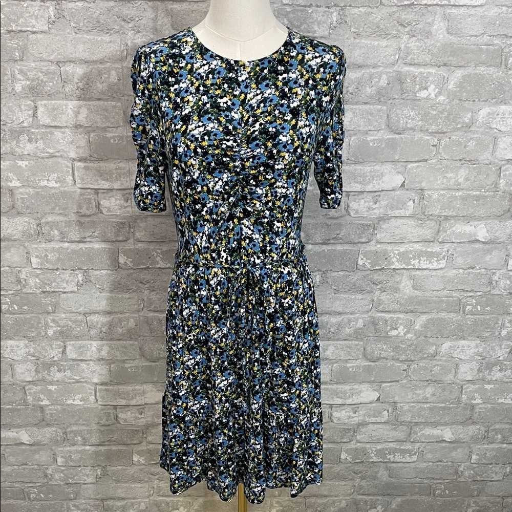 Boden Blue and Black Floral Ruched Bust
Jersey Mini Dress